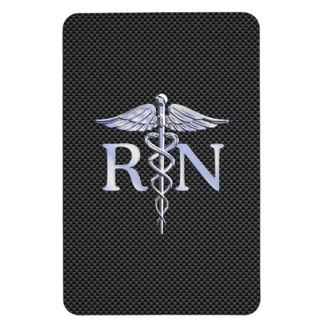 Imán Enfermera inscrita RN Caduceus Snakes Carbon (Vertical)