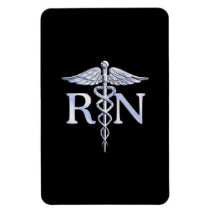 Imán Enfermera inscrita RN Silver Caduceus en negro