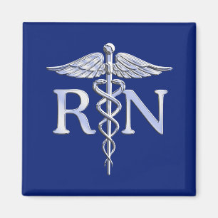 Imán Enfermera inscrita RN Silver Caduceus Navy Blue de