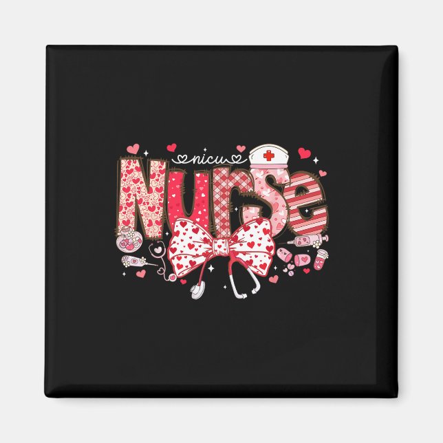 Imán Enfermera Nicu Estetoscopio Coqueta Lazo Corazón V (Frente)