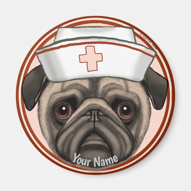 Imán Enfermera Pug  (Frente)