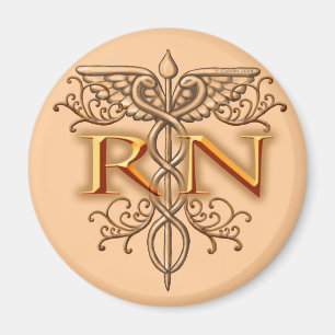 Imán Enfermero RN de cobre Fancy Caduceus