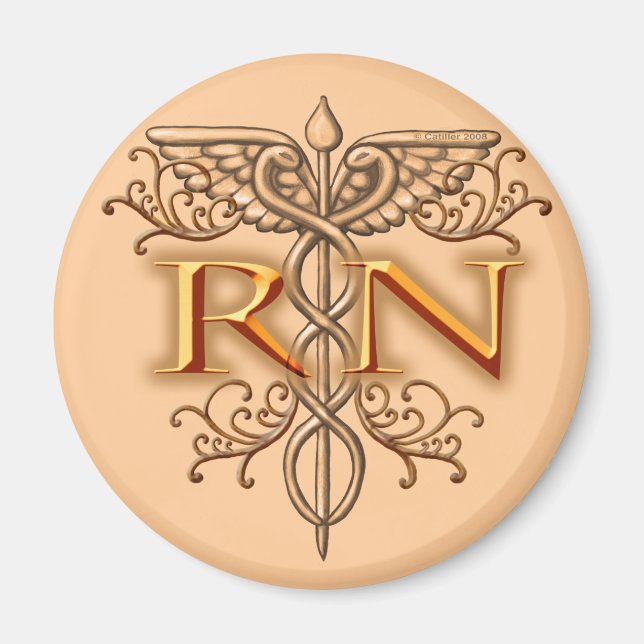 Imán Enfermero RN de cobre Fancy Caduceus (Frente)