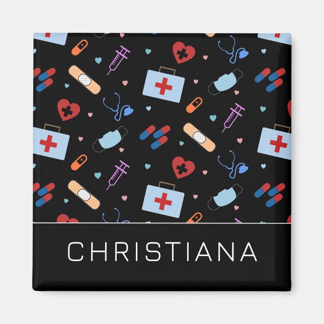 Imán Enfermero RN personalizado | Patrón médico Médica (Frente)