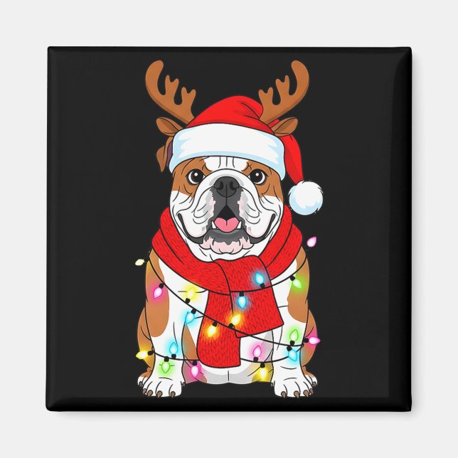 Imán English Bulldog Dog Tree Christmas Lights Xmas Paj (Frente)