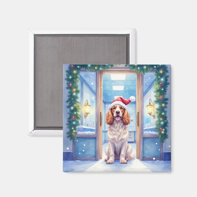 Imán English Cocker Spaniel Nurse Station Santa Hat (Anverso/Reverso)