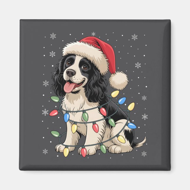 Imán English Springer Spaniel Dog Christmas Tree Lights (Frente)