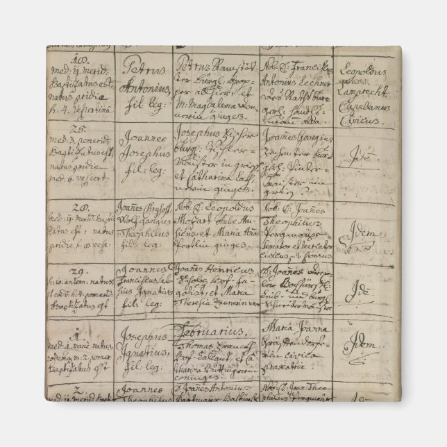 Imán Entrada de Mozart en el registro bautista, 1756 (Frente)