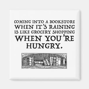 Imán Entrando a una librería cuando llueve