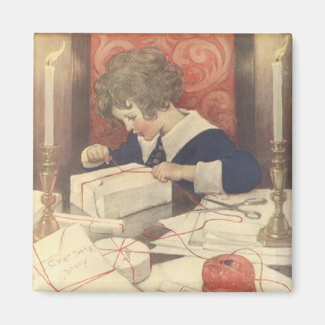 Imán Envolviendo regalos de Navidad, Jessie Willcox Smi (Frente)