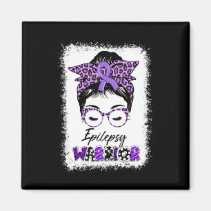 Imán Epilepsy Awareness Messy Bun Warrior Leopard Banda
