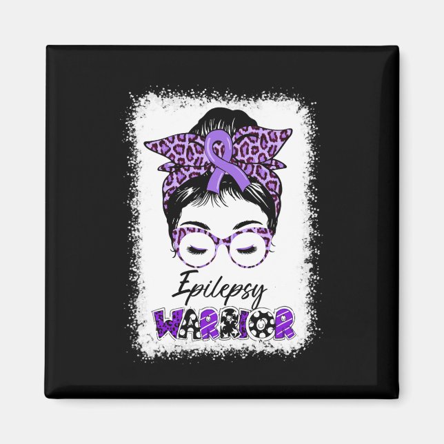 Imán Epilepsy Awareness Messy Bun Warrior Leopard Banda (Frente)