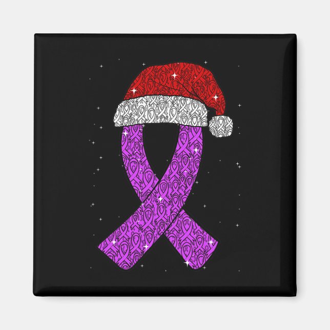 Imán Epilepsy Christmas Hat Purple Awareness Ribbon Sei (Frente)