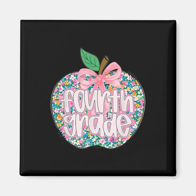 Imán Equipo de maestras de cuarto grado Apple floral es (Frente)