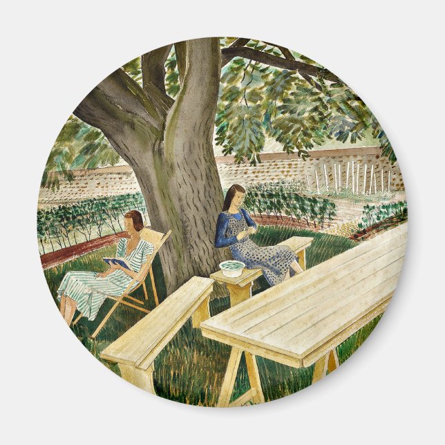Imán Eric Ravilious - Dos mujeres en un jardín, arte fi (Frente)