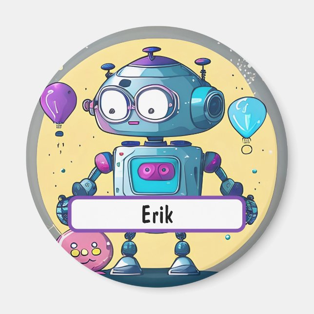 Imán Erik el robot brillante con el nombre Personalizad (Frente)