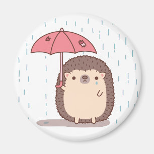 Imán Erizo Triste Bajo La Lluvia Con Paraguas Roto