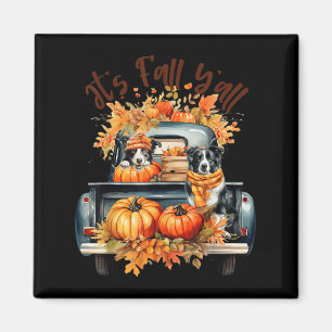 Imán Es el otoño de la frontera Collie Pumpkins Truck A