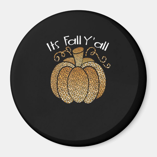 Imán Es Fall Y'all Leopard Print Pumpkin Rustic Happy (Frente)