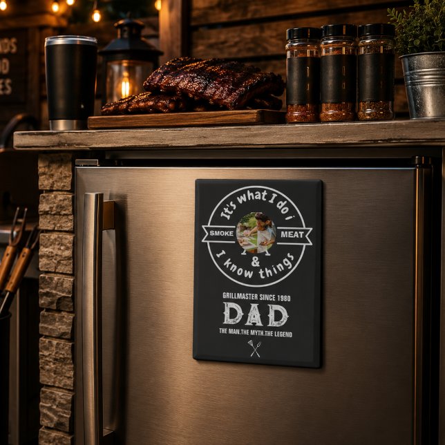 Imán Es Lo Que Hago Fumo Carne Foto Divertida de Papá (fridge magnets birthday funny sayings dad bbq grillmqster photo fathers day foodie dad smoke meat)