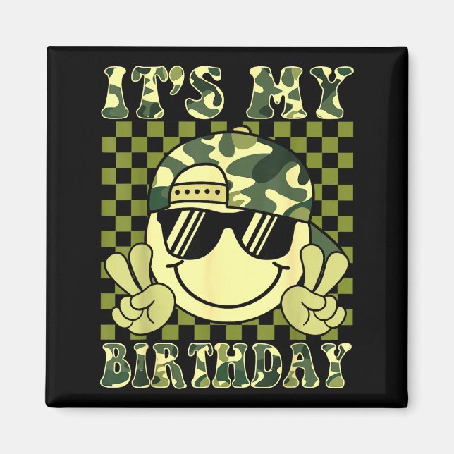 Imán Es Mi Cumpleaños Camuflaje Sonrisa Cara Cumpleaños (Frente)