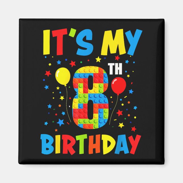 Imán Es su cumpleaños número 8 bloques de construcción  (Frente)