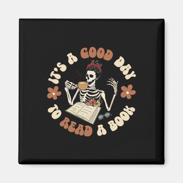 Imán Es un buen día para leer un libro Skeleton Groovy  (Frente)