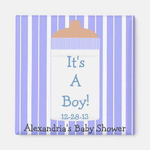 Imán Es un favor azul de Baby Shower del biberón del