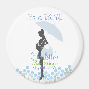 Imán ¡Es un MUCHACHO! Silueta azul Baby Shower