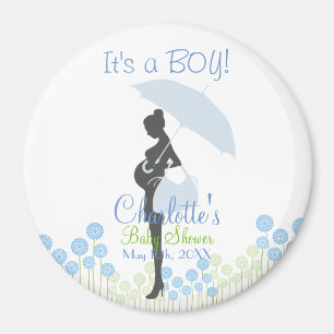 Imán ¡Es un MUCHACHO! Silueta azul Baby Shower