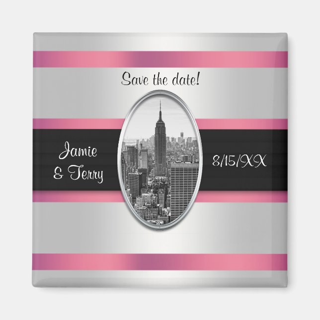 Imán ESB Save the Date Blanco Rosa (Frente)