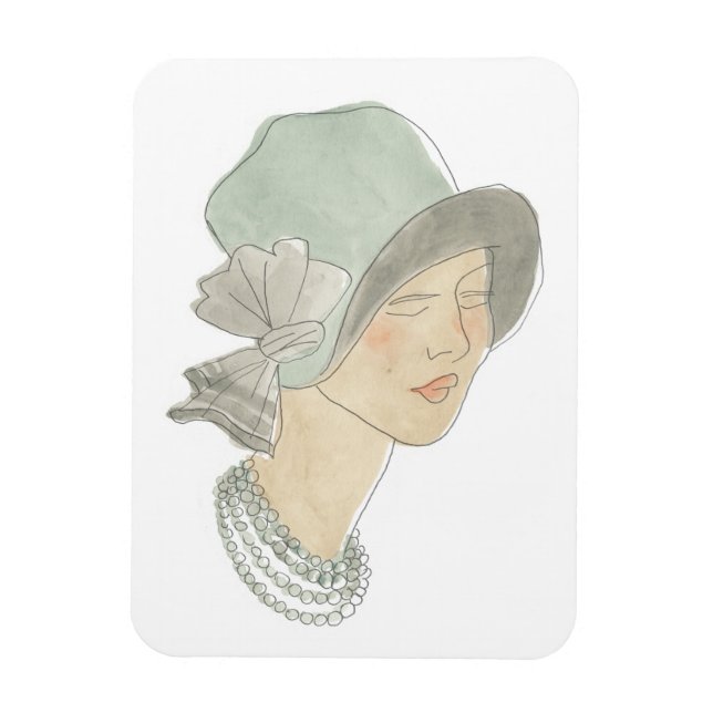 Imán Esbozo de moda flapper - Mujer con Gorra (Vertical)