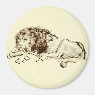 Imán Esbozo de tinta de Rembrandt vintage de un león