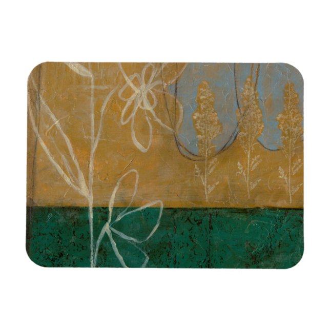 Imán Esbozo floral con flores silvestres y plantas (Horizontal)