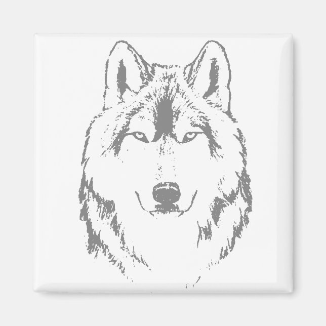 Imán Esbozo Funky De Cabeza De Lobo Blanco Y Negro (Frente)