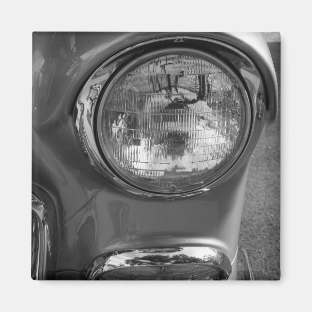 Imán Escala de grises del faro de 55 Chevy (Frente)