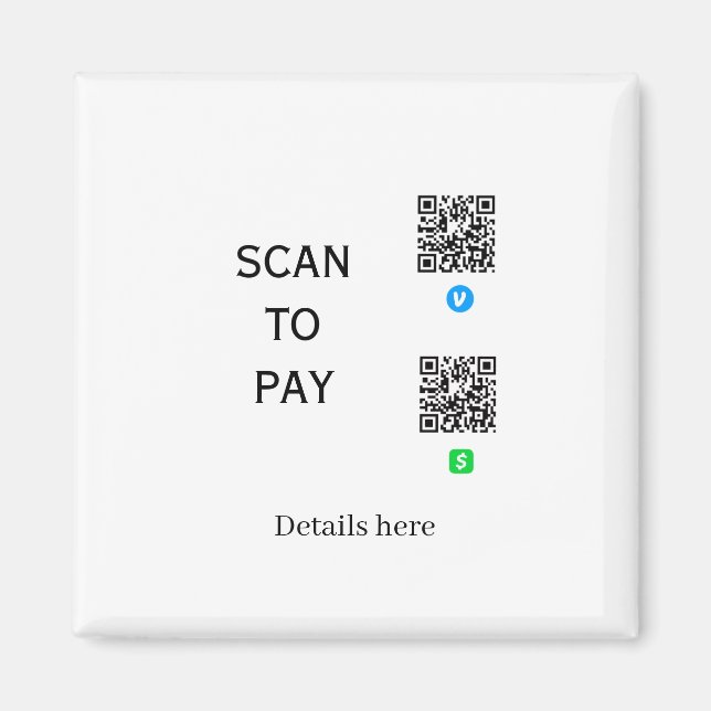Imán escanear para pagar detalles del código QR de Venm (Frente)