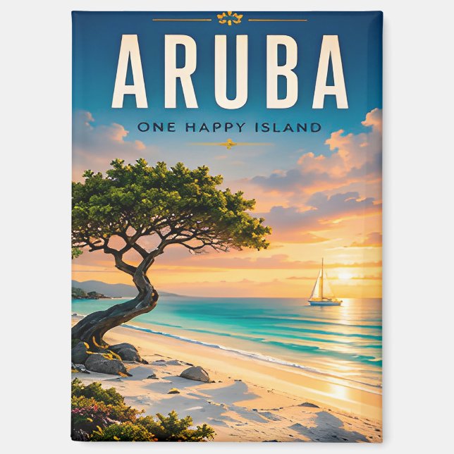 Imán 🌴 Escape a la playa caribeña de Aruba ☀️ (Anverso)