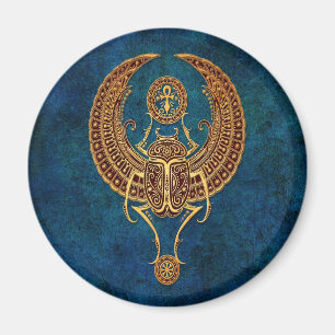 Imán Escarabajo egipcio con alas con Ankh - azul del