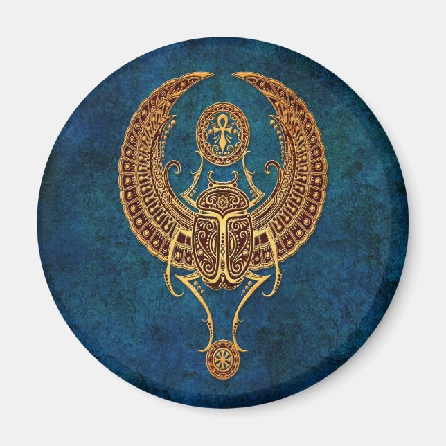 Imán Escarabajo egipcio de carab alado con ánkh - azul (Frente)