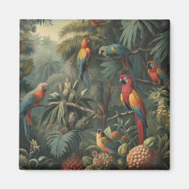 Imán Escena botánica de loros y piñas