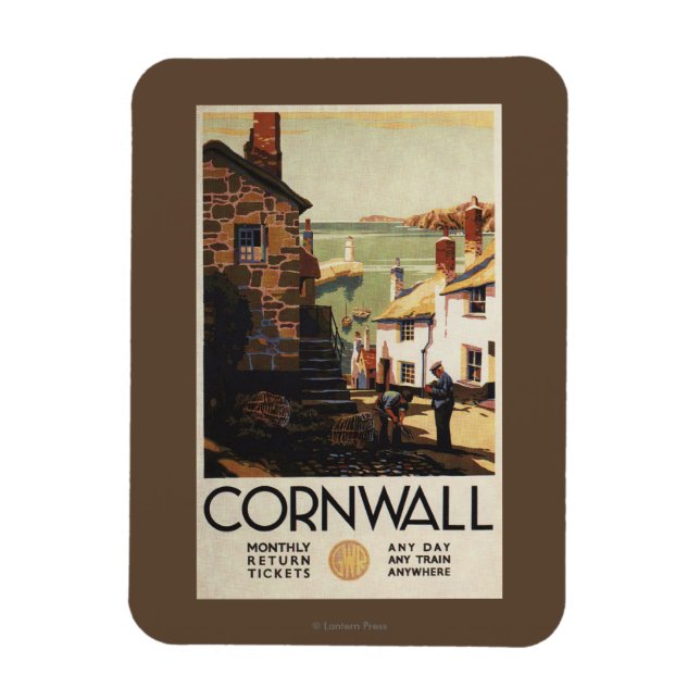 Imán Escena callejera con dos hombres trabajando en el  (Vertical)