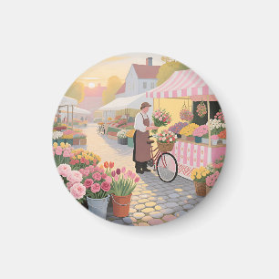 Imán Escena callejera de flores soleadas