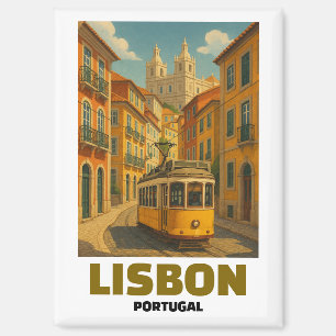 Imán Escena callejera retro del tranvía vintage Lisboa 