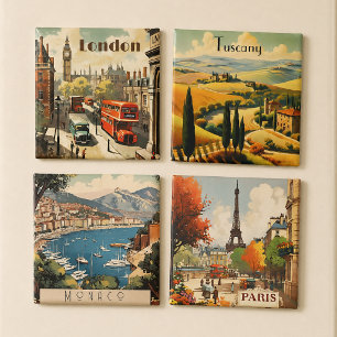 Imán Escena callejera vintage de la Torre Eiffel de Par