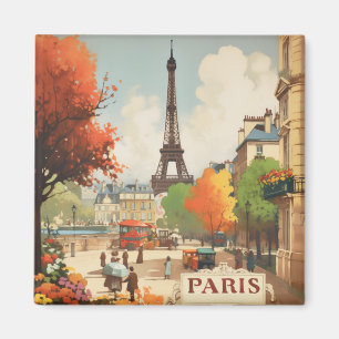Imán Escena callejera vintage de la Torre Eiffel de Par