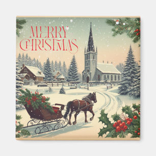 Imán Escena clásica/vintage de Navidad
