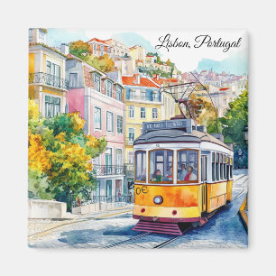 Imán Escena Colorida de Tranvía Antiguo en Lisboa Portu