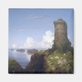 Imán Escena costera italiana con una torre en ruinas