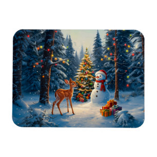 Imán Escena De Árbol De Navidad Cute Deer Fawn Snowman